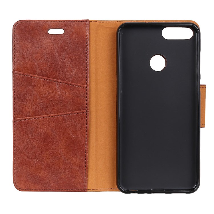 Crazy Horse Texture Split Leather Wallet Case Accessory for Huawei P Smart/Enjoy 7S - Brown-6