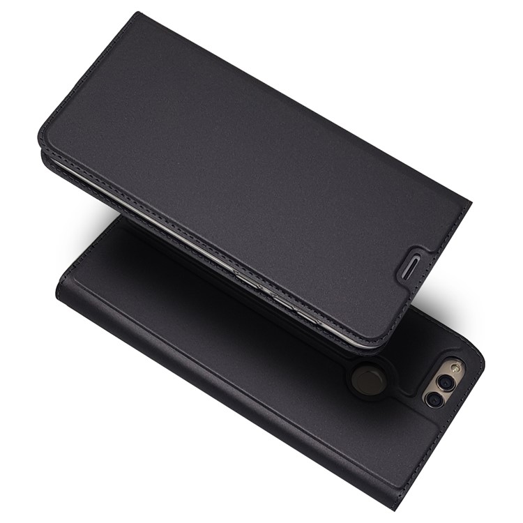 Magnetic Adsorption Leather Stand Casing with Card Slot for Huawei Honor 7X - Black-1