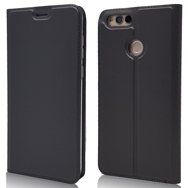 Magnetic Adsorption Leather Stand Casing with Card Slot for Huawei Honor 7X - Black-2