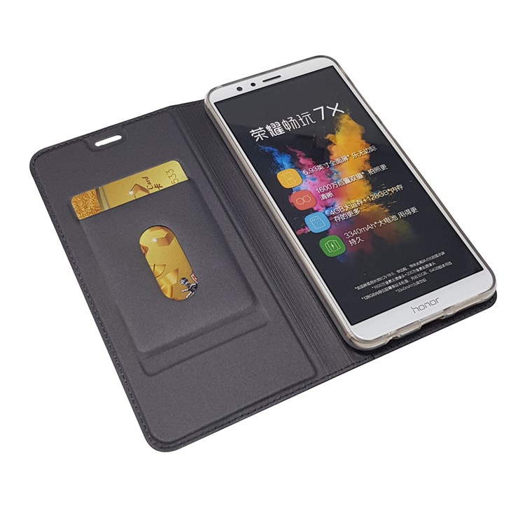 Magnetic Adsorption Leather Stand Casing with Card Slot for Huawei Honor 7X - Black-5
