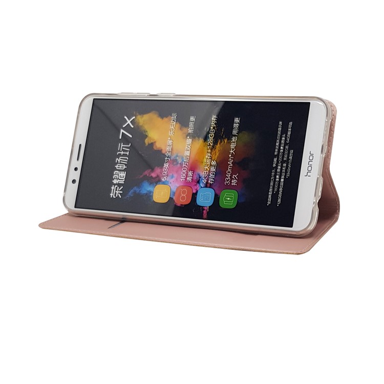 Magnetic Adsorption Leather Phone Cover with Stand for Huawei Honor 7X - Rose Gold-7