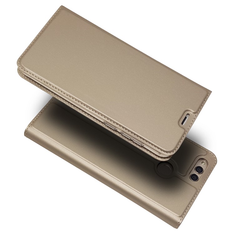 Magnetic Adsorption Leather Stand Mobile Case Cover with Card Slot for Huawei Honor 7X - Gold-1