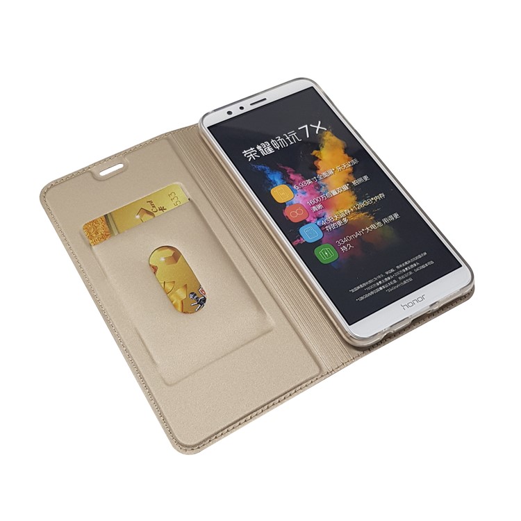 Magnetic Adsorption Leather Stand Mobile Case Cover with Card Slot for Huawei Honor 7X - Gold-5
