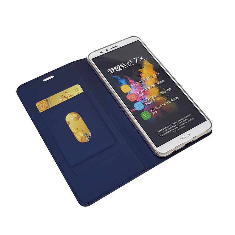 Magnetic Adsorption Leather Stand Case Accessory with Card Slot for Huawei Honor 7X - Dark Blue-5