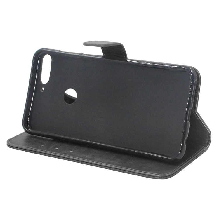 ENKAY Crazy Horse PU Leather Wallet Case for Huawei Honor 7C / Enjoy 8 - Black-4