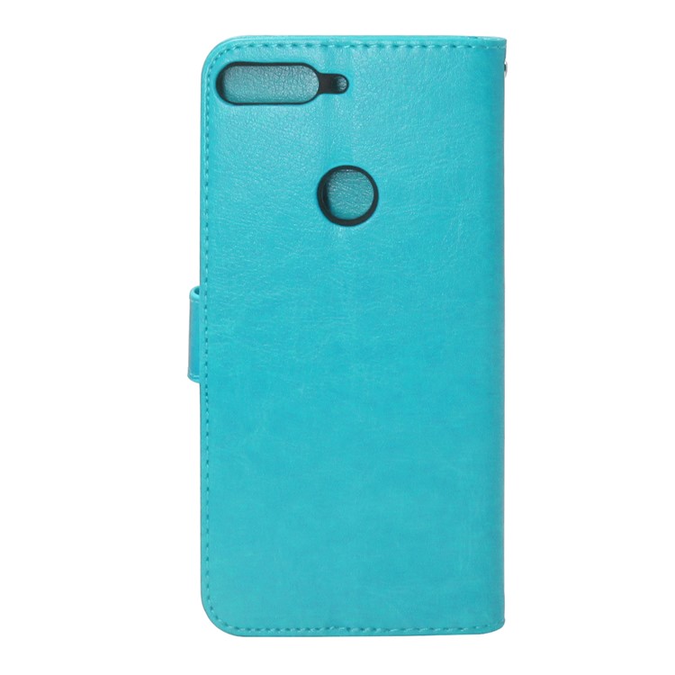 ENKAY Crazy Horse Stand Leather Wallet Shell for Huawei Honor 7C / Enjoy 8 - Cyan-2
