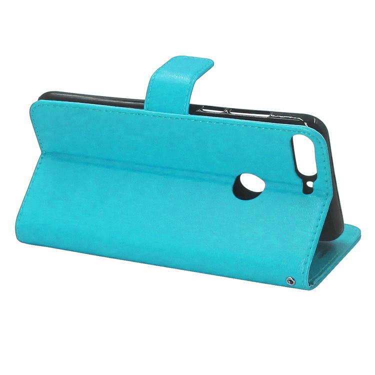 ENKAY Crazy Horse Stand Leather Wallet Shell for Huawei Honor 7C / Enjoy 8 - Cyan-3