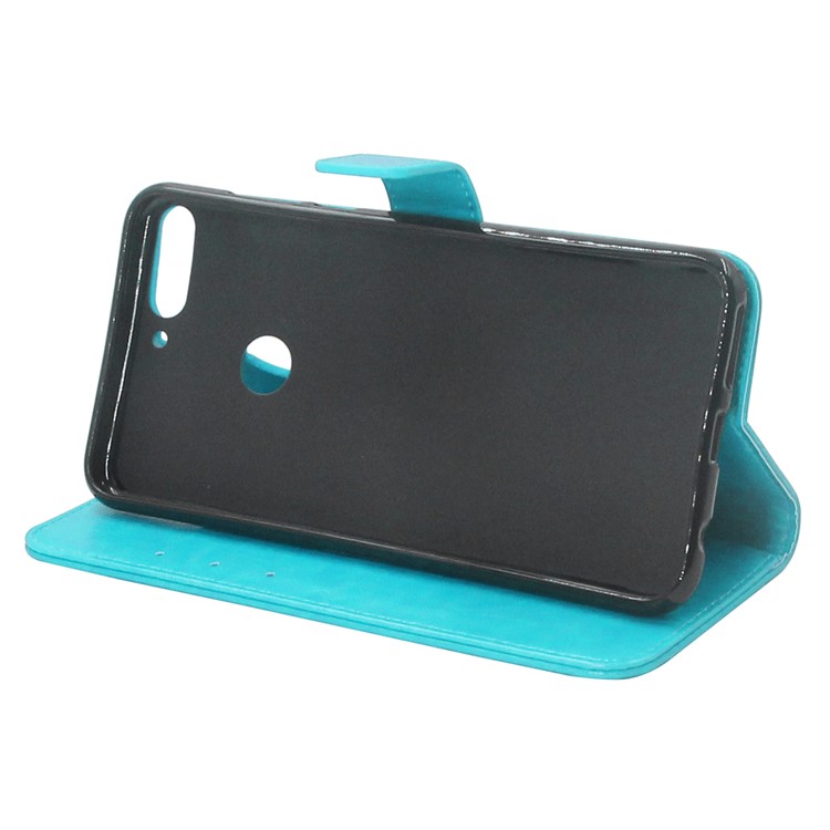 ENKAY Crazy Horse Stand Leather Wallet Shell for Huawei Honor 7C / Enjoy 8 - Cyan-4