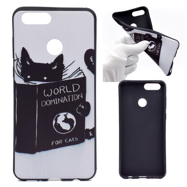 Patterned Printing TPU Soft Mobile Case for Huawei Honor 7X - Cat Reading Book-1