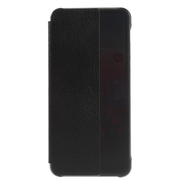 View Window Auto Wake up/Sleep Litchi Skin Textured Leather Case for Huawei P20 - Black-2