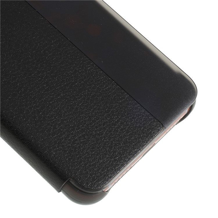 View Window Auto Wake up/Sleep Litchi Skin Textured Leather Case for Huawei P20 - Black-6