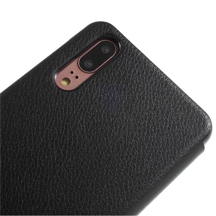 View Window Auto Wake up/Sleep Litchi Skin Textured Leather Case for Huawei P20 - Black-7