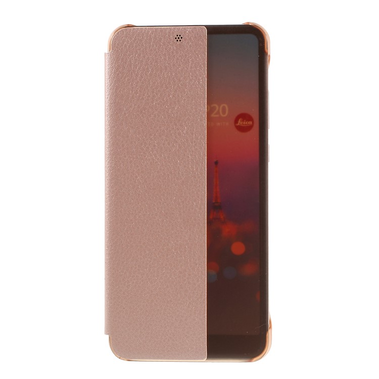 View Window Auto Wake up/Sleep Litchi Skin Textured Leather Casing for Huawei P20 - Rose Gold-3