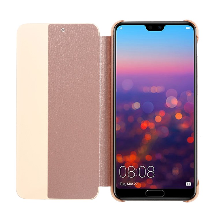 View Window Auto Wake up/Sleep Litchi Skin Textured Leather Casing for Huawei P20 - Rose Gold-4