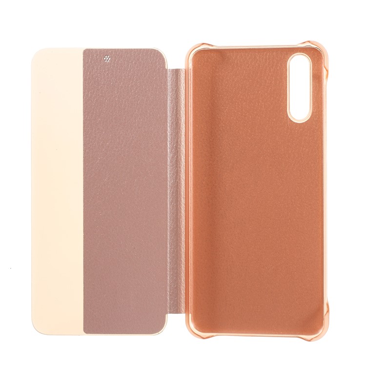 View Window Auto Wake up/Sleep Litchi Skin Textured Leather Casing for Huawei P20 - Rose Gold-5