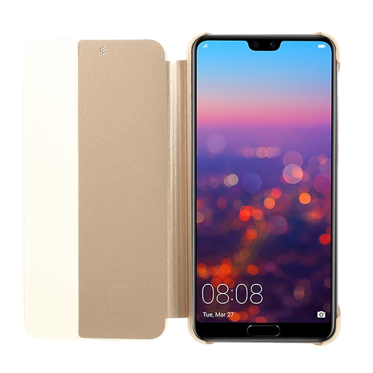 View Window Auto Wake up/Sleep Litchi Skin Textured Leather Case Cover for Huawei P20 - Gold-4