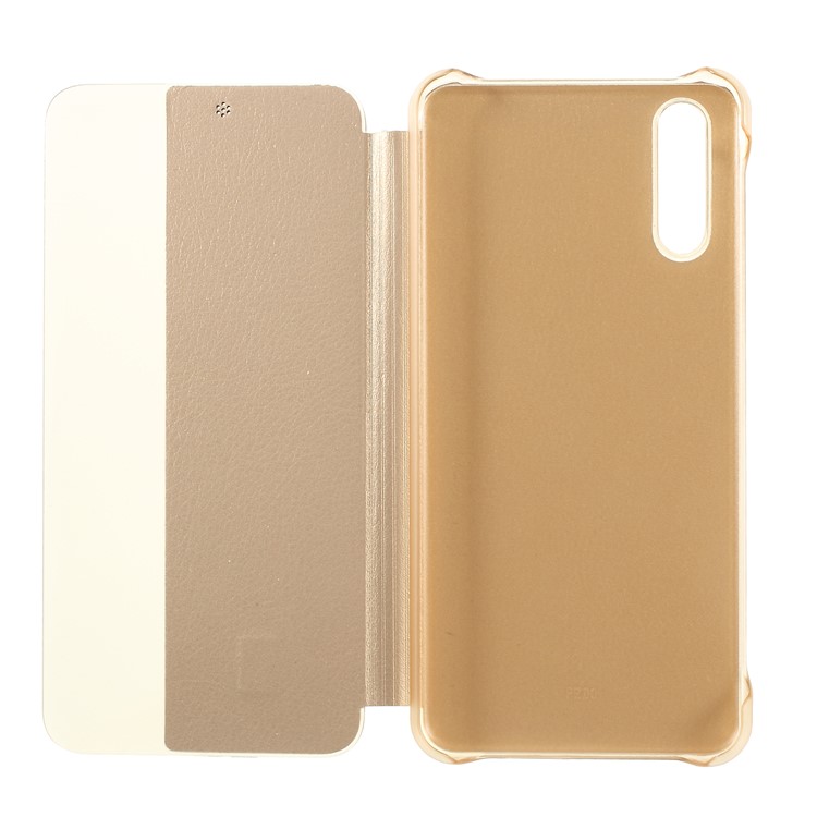View Window Auto Wake up/Sleep Litchi Skin Textured Leather Case Cover for Huawei P20 - Gold-5