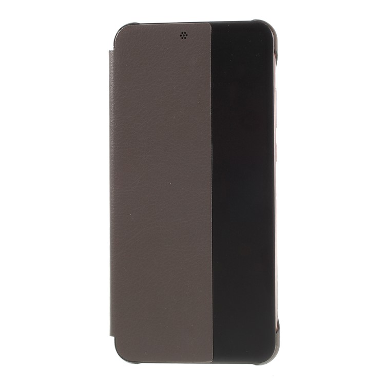 View Window Auto Wake up/Sleep Litchi Skin Textured Leather Shell for Huawei P20 - Brown-3