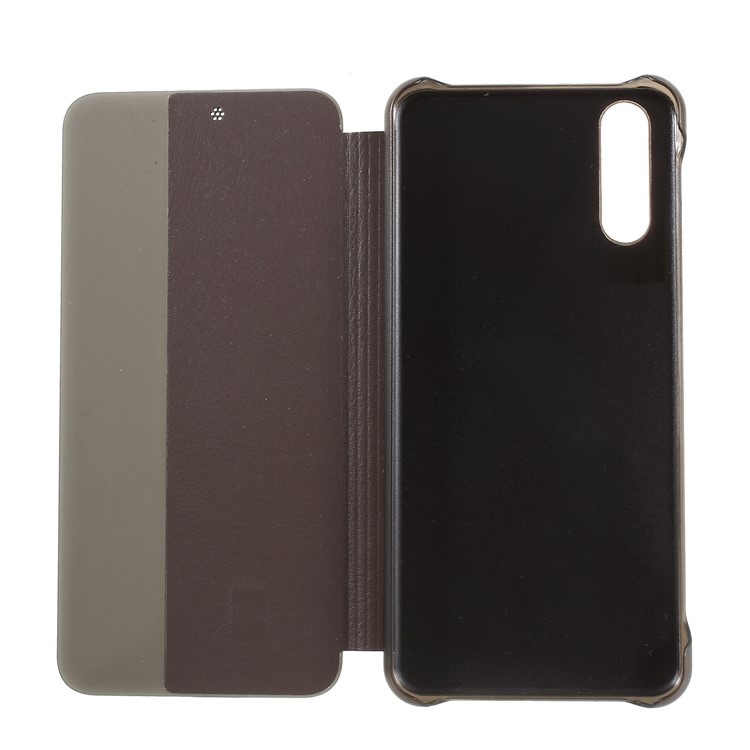 View Window Auto Wake up/Sleep Litchi Skin Textured Leather Shell for Huawei P20 - Brown-6