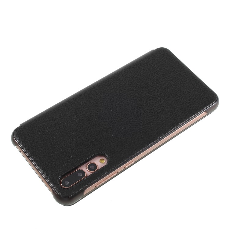 View Window Auto Wake up/Sleep Litchi Skin Textured Leather Shell for Huawei P20 Pro - Black-3