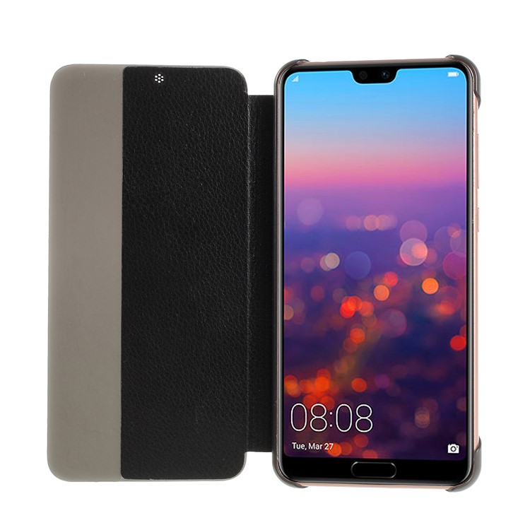 View Window Auto Wake up/Sleep Litchi Skin Textured Leather Shell for Huawei P20 Pro - Black-4