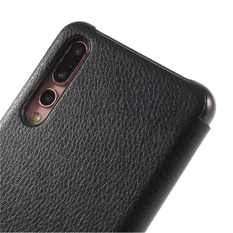 View Window Auto Wake up/Sleep Litchi Skin Textured Leather Shell for Huawei P20 Pro - Black-6