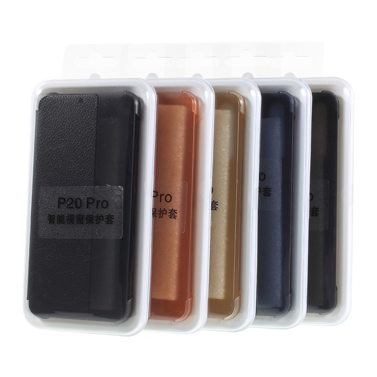 View Window Auto Wake up/Sleep Litchi Skin Textured Leather Shell for Huawei P20 Pro - Black-8