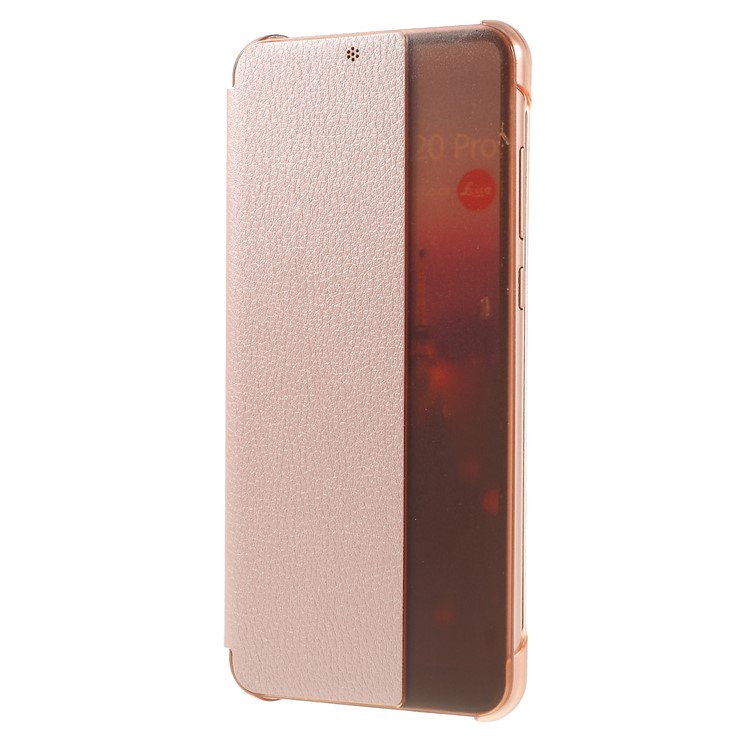 View Window Auto Wake up/Sleep Litchi Skin Textured Leather Case for Huawei P20 Pro - Rose Gold-1