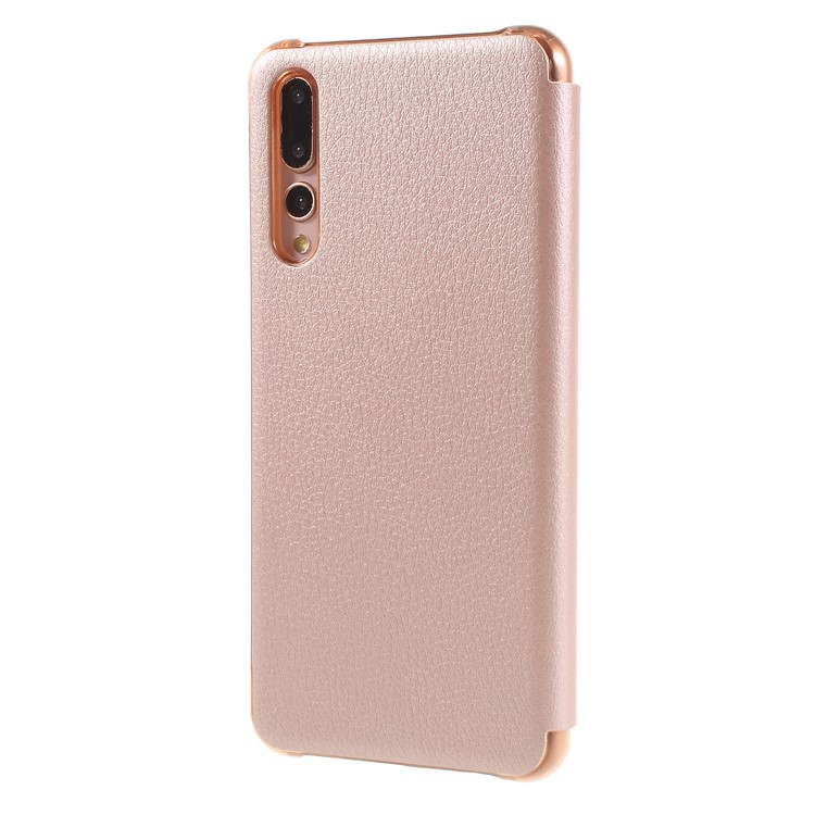 View Window Auto Wake up/Sleep Litchi Skin Textured Leather Case for Huawei P20 Pro - Rose Gold-2
