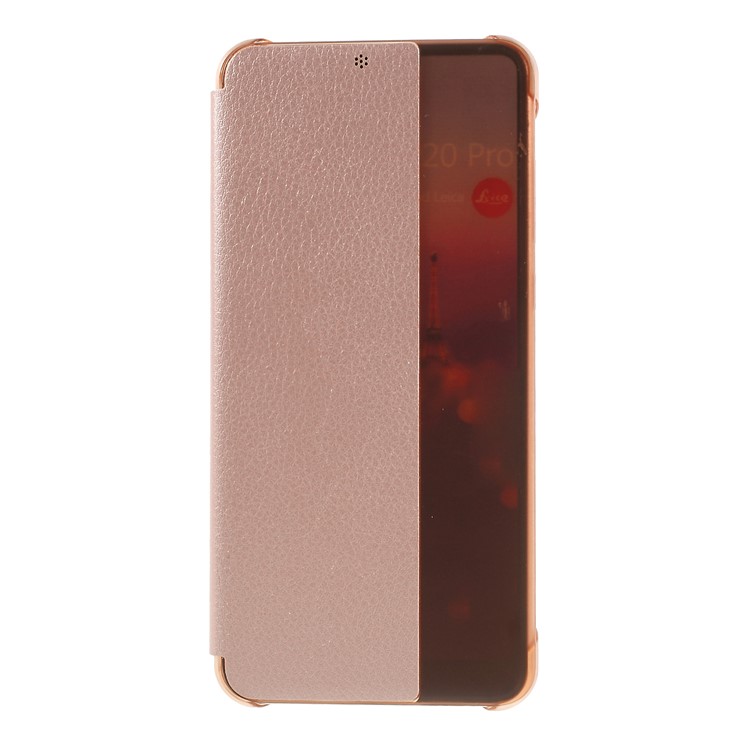 View Window Auto Wake up/Sleep Litchi Skin Textured Leather Case for Huawei P20 Pro - Rose Gold-3