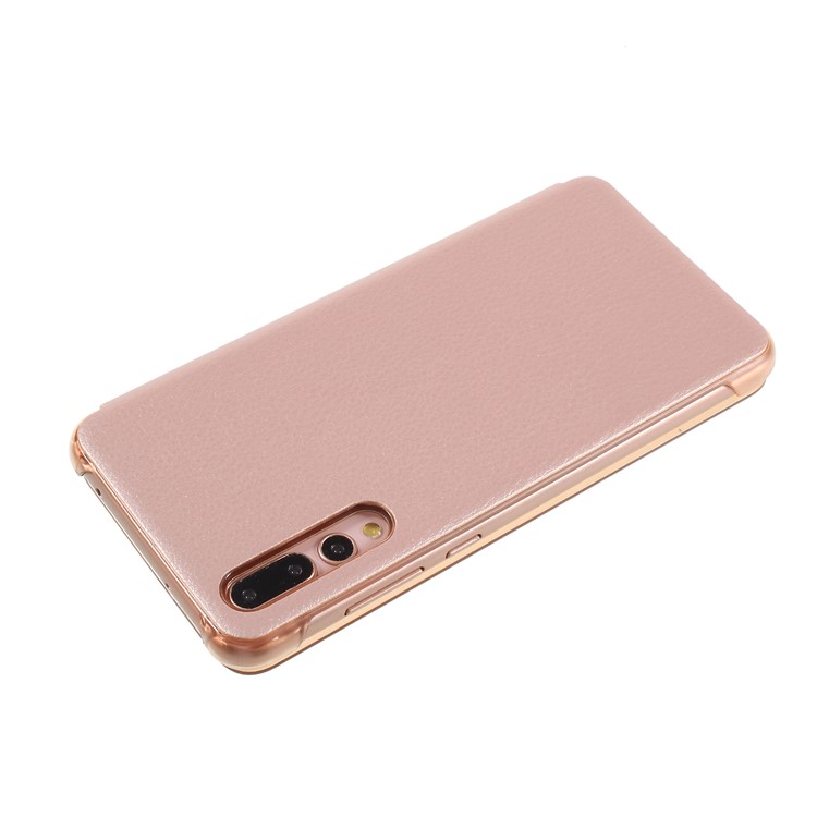 View Window Auto Wake up/Sleep Litchi Skin Textured Leather Case for Huawei P20 Pro - Rose Gold-4