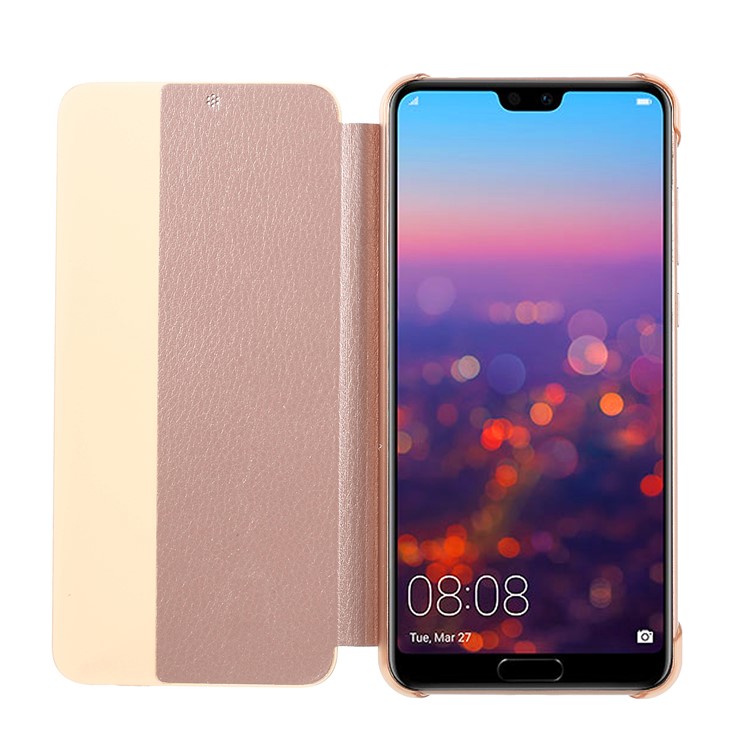 View Window Auto Wake up/Sleep Litchi Skin Textured Leather Case for Huawei P20 Pro - Rose Gold-5