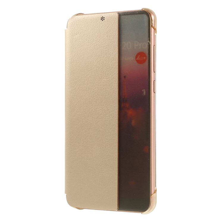 View Window Auto Wake up/Sleep Litchi Skin Textured Leather Case Cover for Huawei P20 Pro - Gold-1