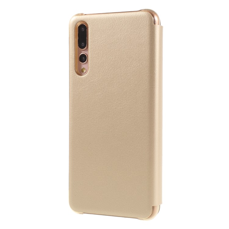 View Window Auto Wake up/Sleep Litchi Skin Textured Leather Case Cover for Huawei P20 Pro - Gold-2