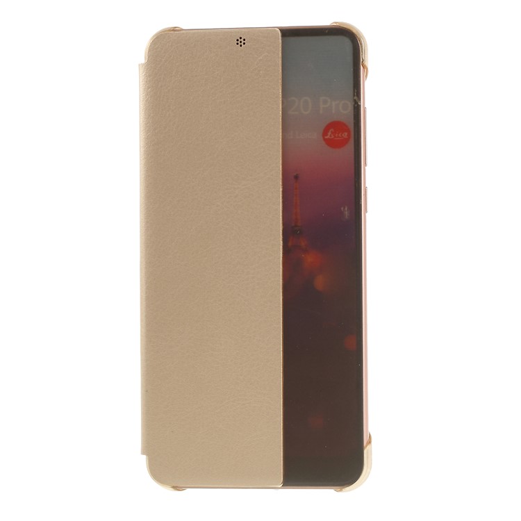 View Window Auto Wake up/Sleep Litchi Skin Textured Leather Case Cover for Huawei P20 Pro - Gold-3