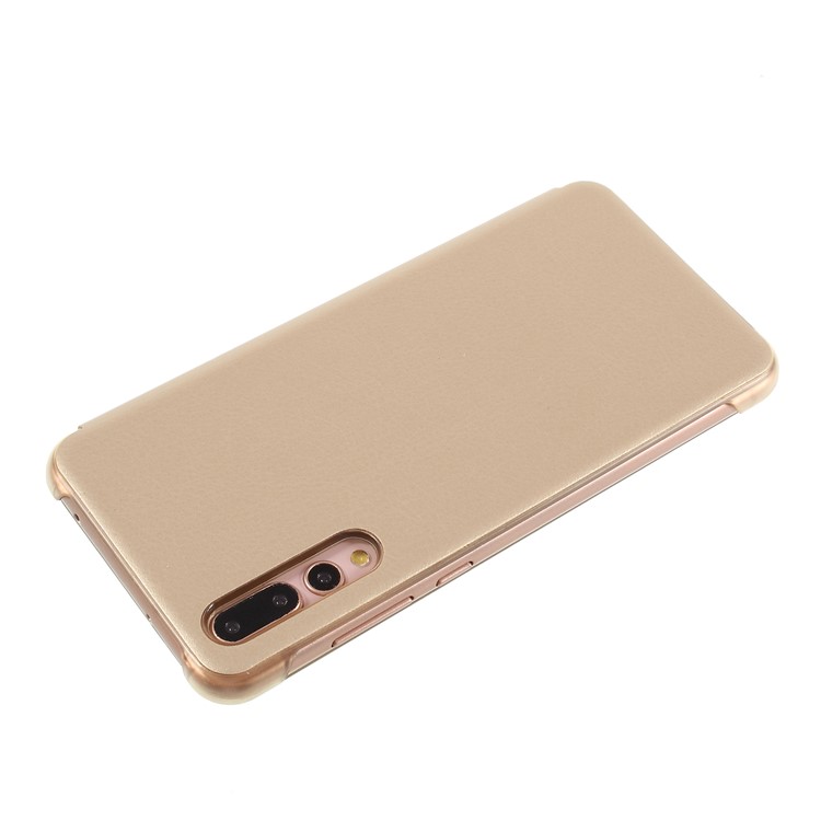View Window Auto Wake up/Sleep Litchi Skin Textured Leather Case Cover for Huawei P20 Pro - Gold-4