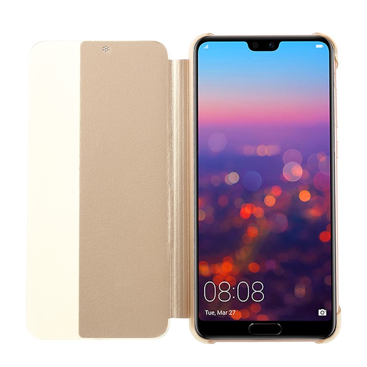 View Window Auto Wake up/Sleep Litchi Skin Textured Leather Case Cover for Huawei P20 Pro - Gold-5