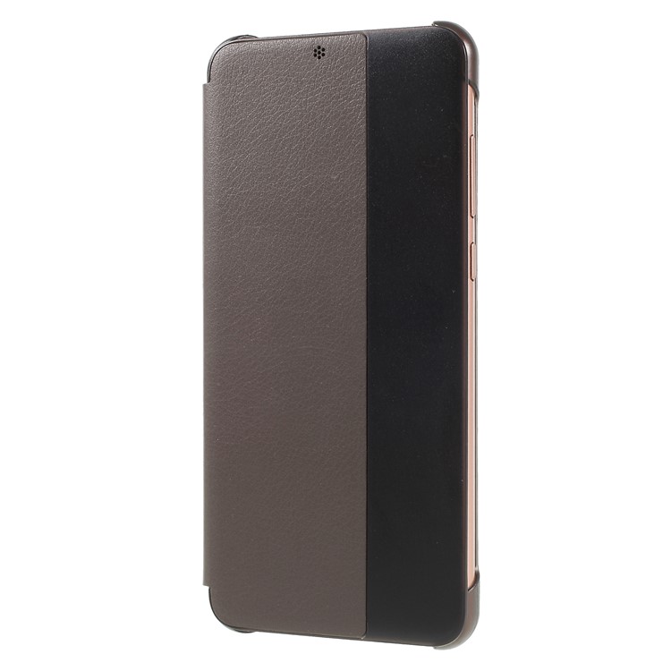 View Window Auto Wake up/Sleep Litchi Skin Textured Leather Casing Shell for Huawei P20 Pro - Brown-1