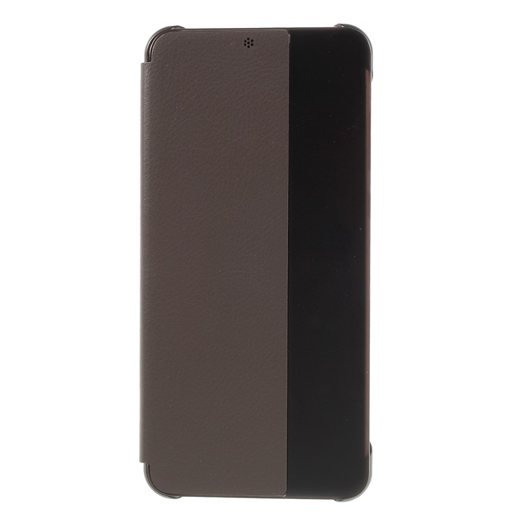 View Window Auto Wake up/Sleep Litchi Skin Textured Leather Casing Shell for Huawei P20 Pro - Brown-3