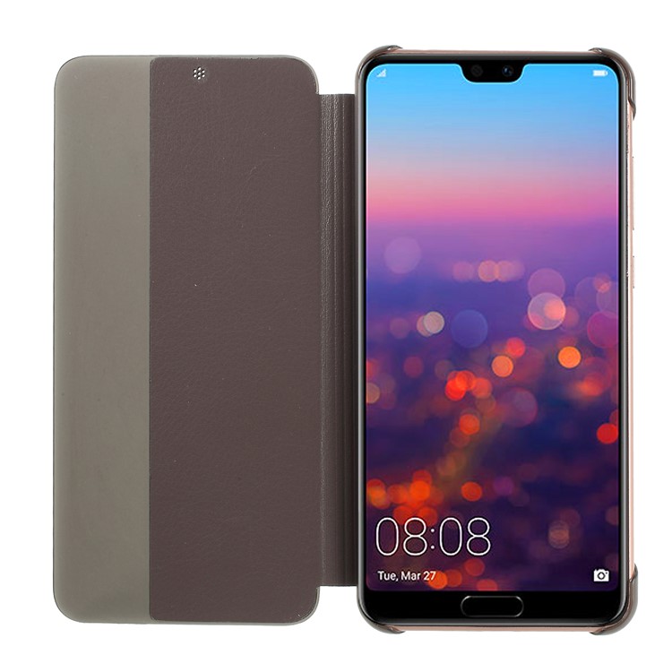 View Window Auto Wake up/Sleep Litchi Skin Textured Leather Casing Shell for Huawei P20 Pro - Brown-5