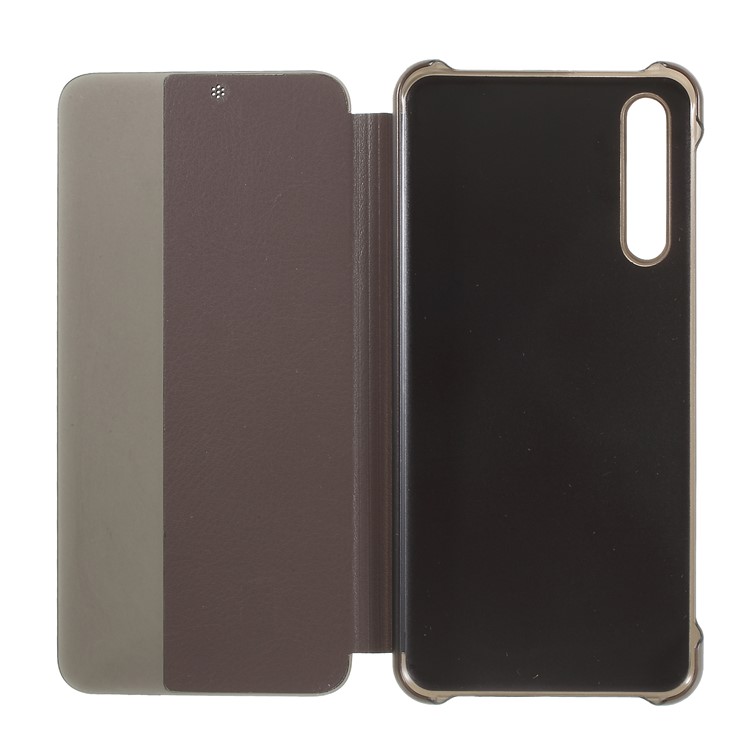 View Window Auto Wake up/Sleep Litchi Skin Textured Leather Casing Shell for Huawei P20 Pro - Brown-6