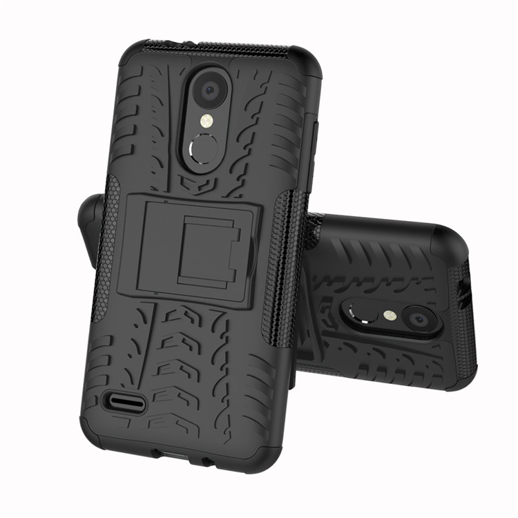 Anti-slip PC + TPU Hybrid Case Con Kickstand Para LG K8 (2018) - Negro-8