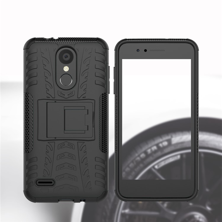 Anti-slip PC + TPU Hybrid Case Con Kickstand Para LG K8 (2018) - Negro-9