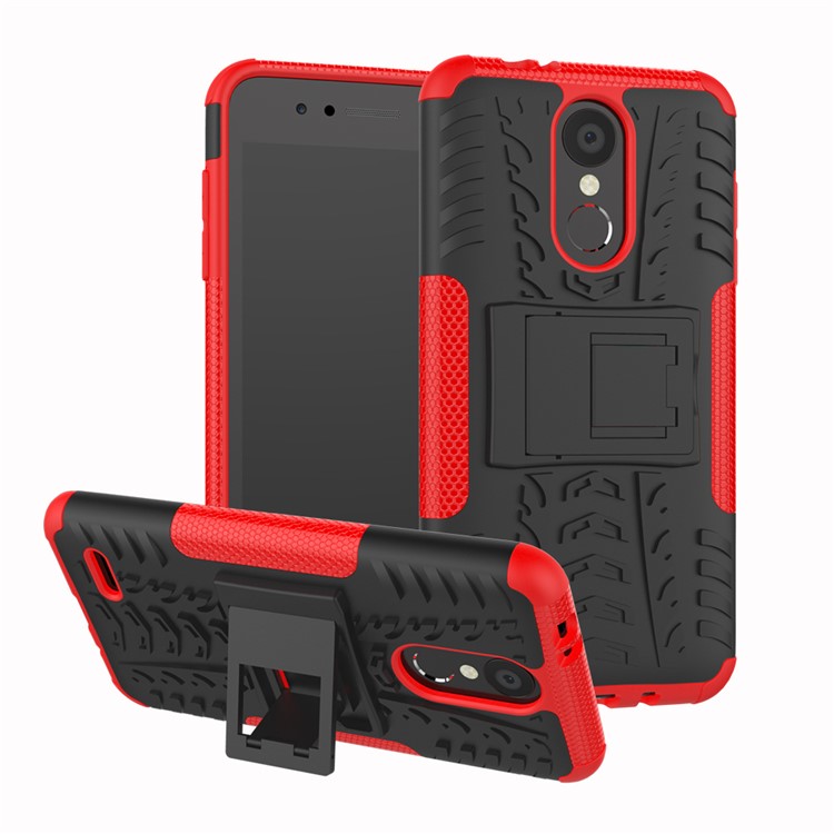 Anti-slip PC + TPU Hybrid Shell with Kickstand for LG K8 (2018) - Red-1