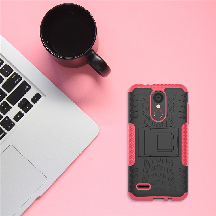 Anti-slip PC + TPU Hybrid Cover Case with Kickstand for LG K8 (2018) - Rose-3