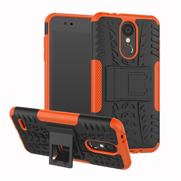 Anti-slip PC + TPU Hybrid Cell Phone Case with Kickstand for LG K8 (2018) - Orange-1