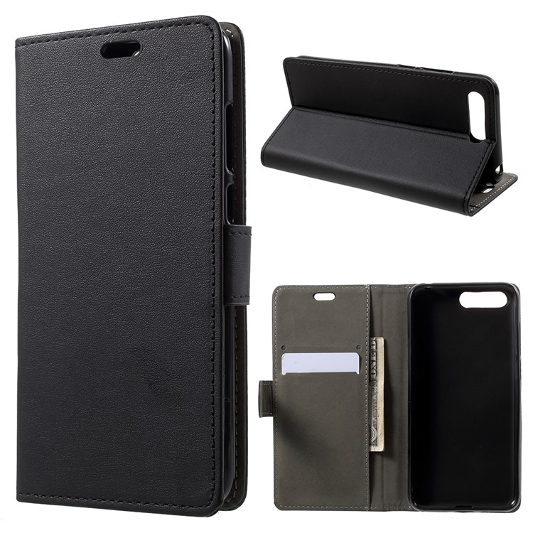 PU Leather Flip Cell Phone Cover with Card Holder for Huawei Y6 (2018)/Honor 7A (without Fingerprint Sensor) - Black-1