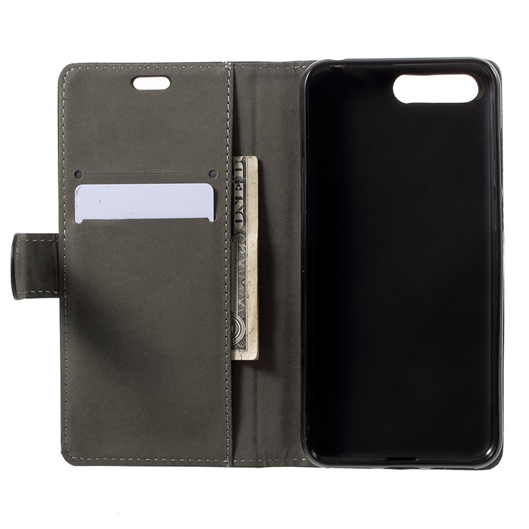 PU Leather Flip Cell Phone Cover with Card Holder for Huawei Y6 (2018)/Honor 7A (without Fingerprint Sensor) - Black-5