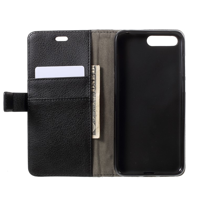 Litchi Skin PU Leather Wallet Stand Phone Case for Huawei Y6 (2018)/Honor 7A (without Fingerprint Sensor) - Black-5