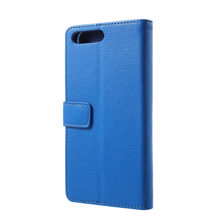 Litchi Skin PU Leather Wallet Stand Phone Case Cover for Huawei Y6 (2018)/Honor 7A (without Fingerprint Sensor) - Blue-3